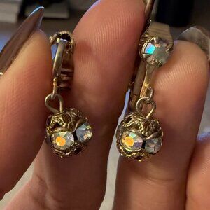 Vintage Aurora Borealis Crystal Drop Earrings – Clip-On